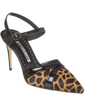 Manolo Blahnik Aristida 90 Haircalf & Patent Pump - Metallic