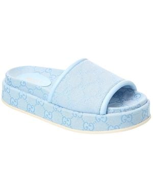 Gucci Gg Canvas & Leather Platform Slide - Blue