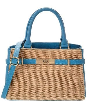 Persaman New York Kate Straw & Leather Satchel - Blue