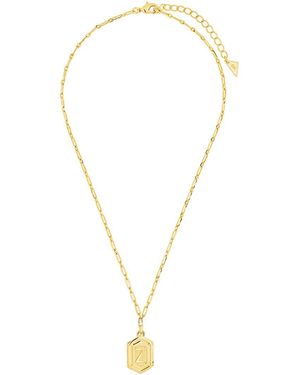 Sterling Forever 14K Plated Hexagon Tag Initial Pendant Necklace (A-Z) - Metallic