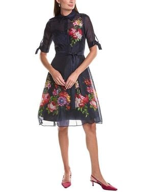 Teri Jon Silk & Linen-Blend Shirtdress - Blue