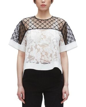 3.1 Phillip Lim Corded Lace Organza Short Sleeve Flounce Top - White