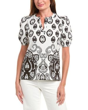 Tahari Split Neck Puff Sleeve Blouse - White