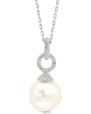 Suzy Levian 0.37 Ct. Tw. Sapphire & 10Mm Pearl Necklace - White