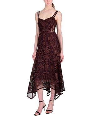 Marchesa Ribbon Strap Corded Lace Handkerchief Hem Midi Dress - Purple