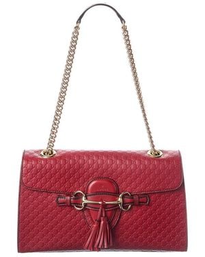 Gucci Microssima & Leather Emily Chain Shoulder Bag (Authentic Pre-Loved) - Red