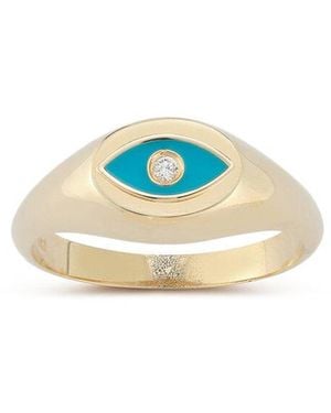 Ember Fine Jewelry 14k 0.02 Ct. Tw. Diamond Evil Eye Signet Ring - Blue