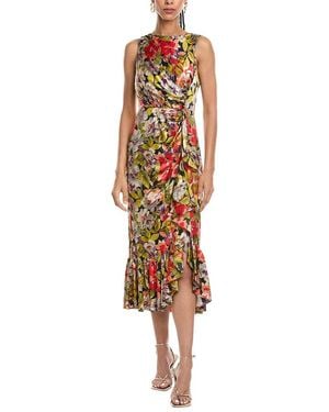 Cinq À Sept Canyon Bloom Elvira Silk Midi Dress - Metallic