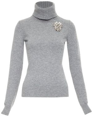 McQueen Cashmere Crystal Embellished Brooch Jumper, Size Int (Authentic Pre-Loved) - Grey