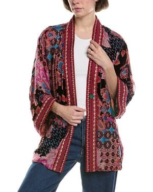 Johnny Was Merhawi Burnout Silk-Blend T Kimono - Red