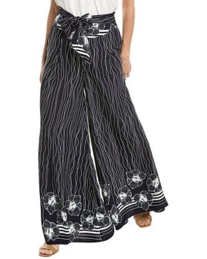 Gracia Lines & Flower Print Flare Pant - Gray
