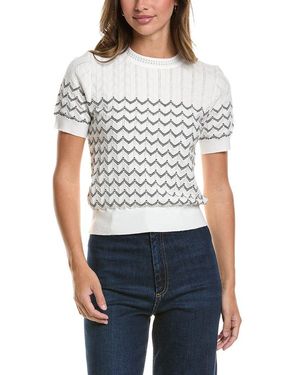 Adrianna Papell Crewneck Striped Pointelle Jumper - Grey