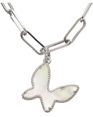 Juvell 18K Plated Pearl Butterfly Link Necklace - White