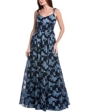 Rene Ruiz Sweetheart Tie Straps Oversized Floral A-Line Gown - Blue