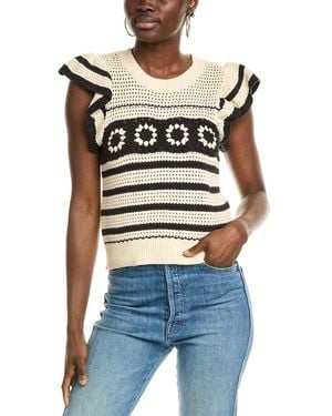 Elie by Elie Tahari Flutter Sleeve Crochet Sweater - Blue