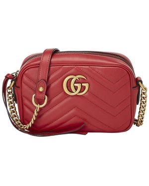 Gucci Leather Gg Marmont Crossbody Bag Mini (Authentic Pre-Loved) - Red