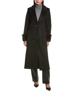 Cece Feather Cuff Maxi Coat - Black