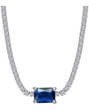 Genevive Jewelry Cz Solitaire Necklace - Blue