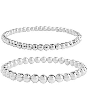 Sterling Forever Rhodium-plated Brass Beaded Stretch Bracelet - White
