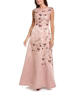 Teri Jon Jacquard Applique Gown - Pink