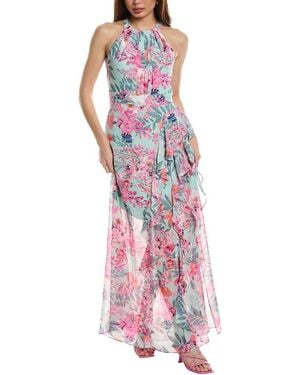 Eliza J Ruffle Chiffon Maxi Dress - Purple