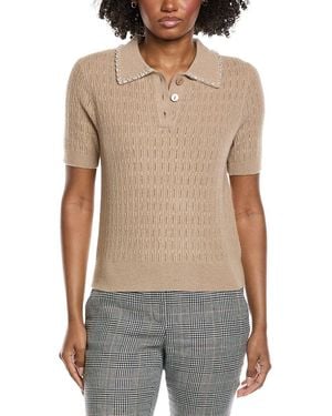 Tahari Collar Rib Cashmere Polo Sweater - Gray