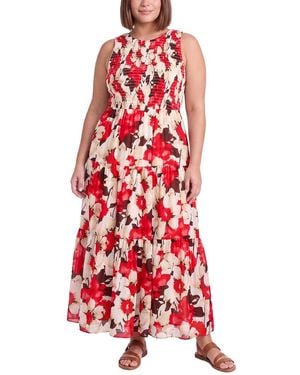 Anne Klein Plus Smocked Bodice Tiered Dress