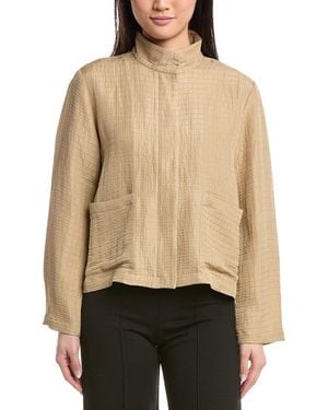 Eileen Fisher Stand Collar Silk & Linen-Blend Jacket - Natural