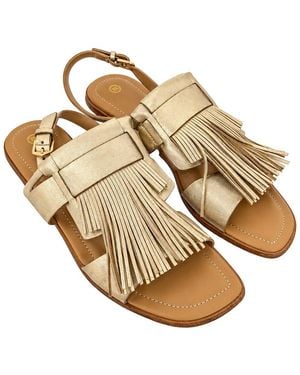 Tod's Leather Fringed Flat Sandal (Authentic Pre-Loved) - Natural