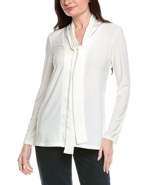 Joseph Ribkoff Neck-Tie Woven Top - White