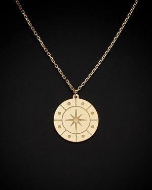 Italian Gold 14k Compass Disc Pendant Necklace - Black