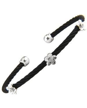 Diamond Select Cuts Flower 14K & Stainless Steel 0.02 Ct. Tw. Diamond Bangle Bracelet - Metallic