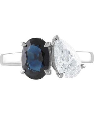 Lab Grown Diamonds 14K 3.00 Ct. Tw. Lab-Grown Diamond & Lab-Grown Sapphire 2 Stone Solitaire Ring - Blue