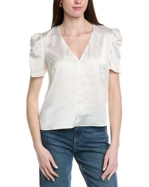 FRAME The V-Neck Puff Sleeve Blouse - White