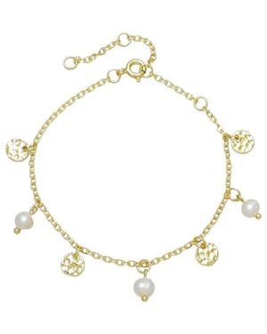 Adornia 14K Plated Freshwater Pearl And Coin Charm Bracelet - Metallic