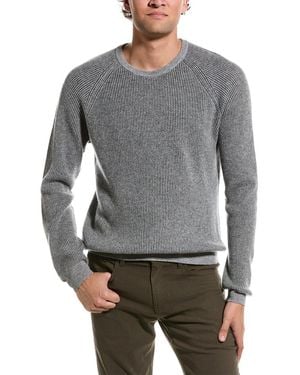 Amicale Cashmere Plaited Rib Raglan Cashmere Crewneck Jumper - Grey