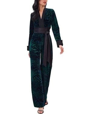 Diane von Furstenberg Moire Tiger Print Viscose Jumpsuit - Blue