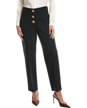 Oscar de la Renta Wool-Blend Button Detail Pant - Black