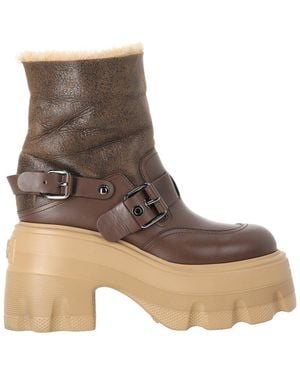 Casadei Leather Lace-Up Bootie (Authentic Pre-Loved) - Brown