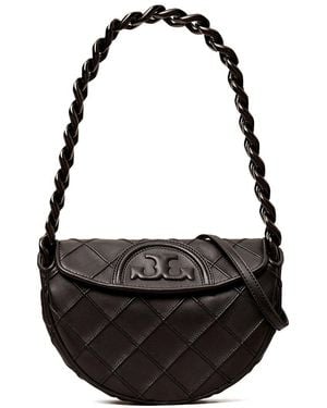 Tory Burch Fleming Soft Mini Leather Crescent Bag - Black