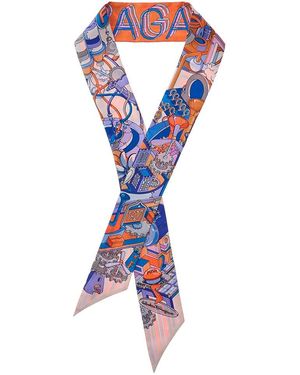 Ferragamo Manovia Printed Silk Scarf - Orange