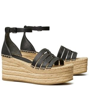 Tory Burch Ines Cage Leather Wedge Espadrille - Metallic
