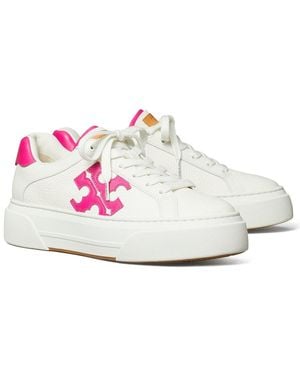 Tory Burch Colour Block Leather Platform Trainer - White