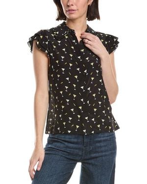 Alice + Olivia Martel Flutter Sleeve Silk Blouse - Black