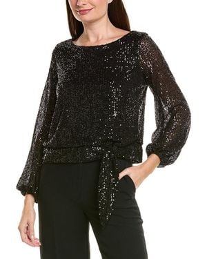 Tahari Petite Sequin Long Sleeve Top - Black