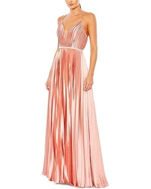Mac Duggal Pleated Illusion Plunge Neck A Line Gown - Pink