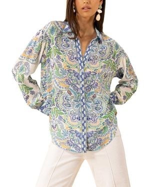 Hale Bob Waverly Long Sleeve Silk Top - Blue