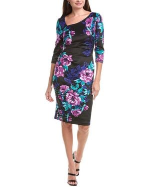 Donna Ricco Printed Techno Scuba Sheath Dress - Blue