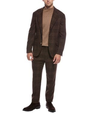 Brunello Cucinelli 2Pc Pleated-Front Wool & Silk-Blend Suit - Brown