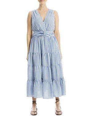 Max Studio Knotted Waist Tiered Maxi Dress - Blue